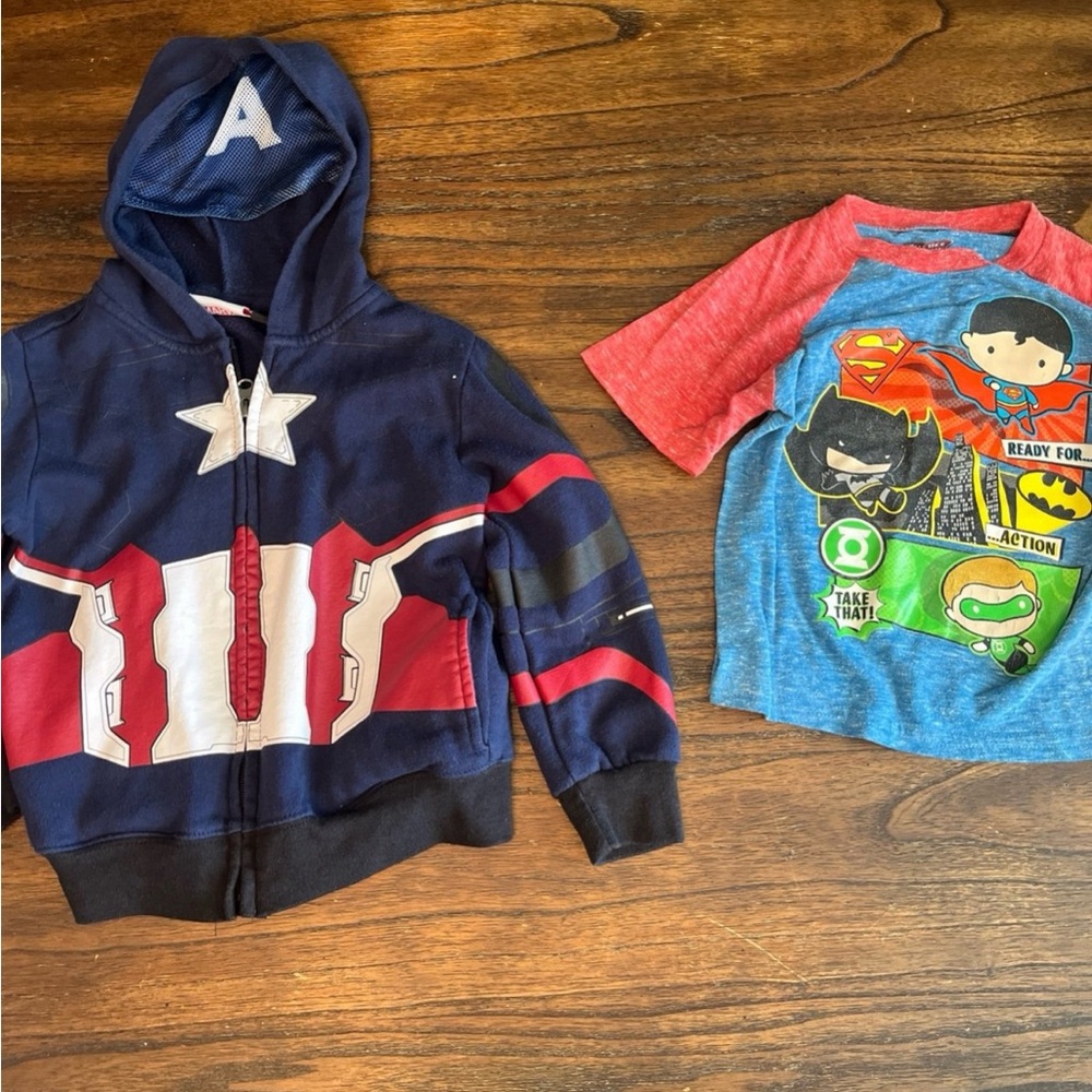 2 Boys 4t Captain American Hooded Sweatshirt & Justice League T-Shirt